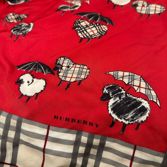 Vintage Burberry Silk Scarf | Sheep with Umbrellas - Picture 2 of 4